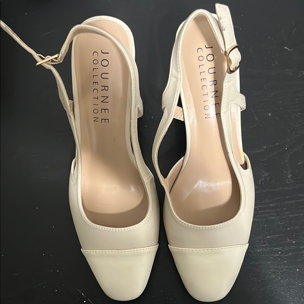 Journee Collection Cream Slingback Heels Classic Design